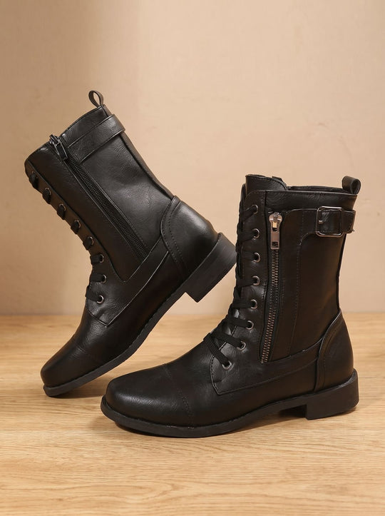 Schnürboots Damen | Mit Schnalle & Seitenreißverschluss