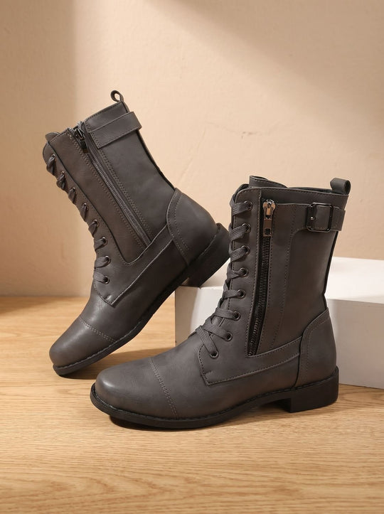 Schnürboots Damen | Mit Schnalle & Seitenreißverschluss