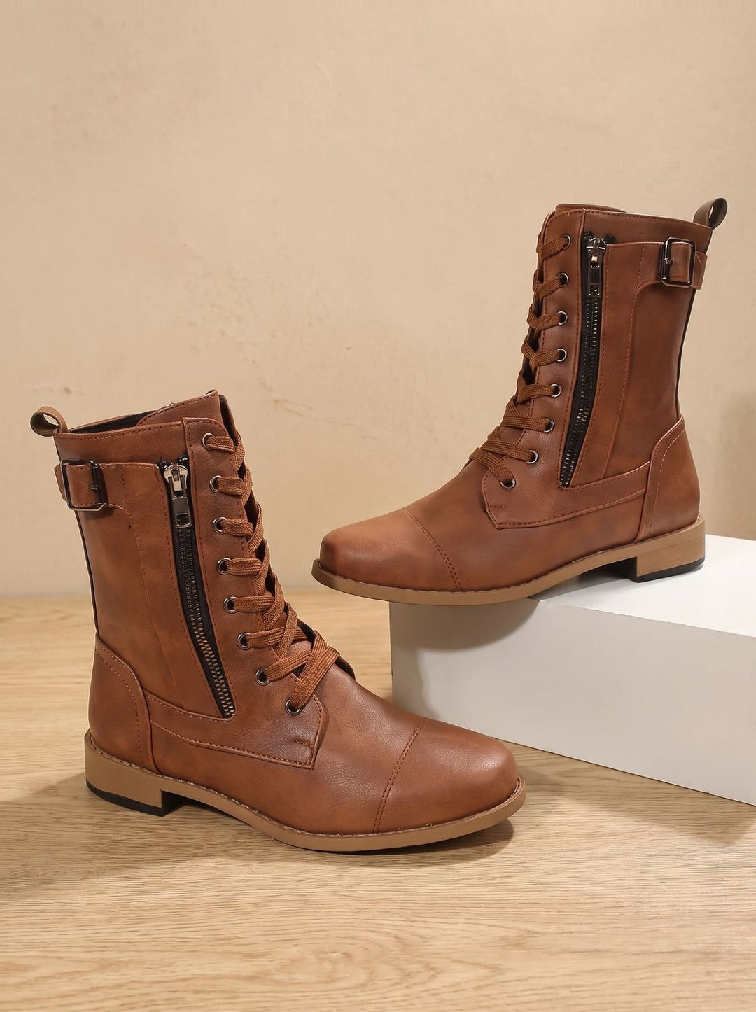 Schnürboots Damen | Mit Schnalle & Seitenreißverschluss