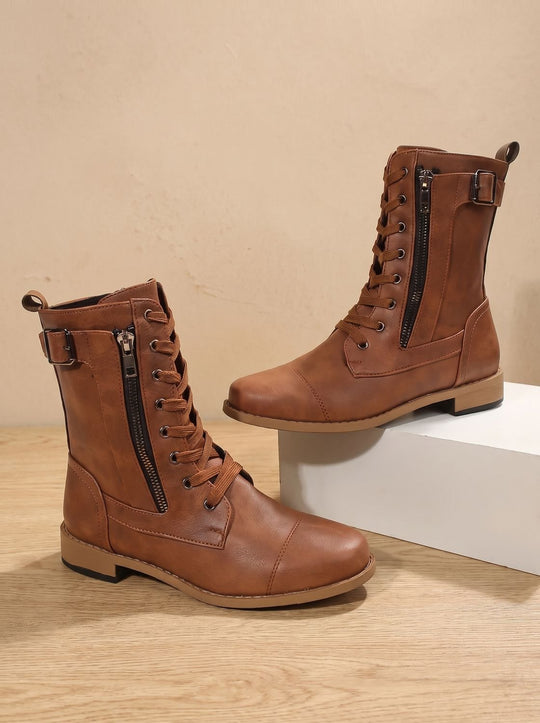Schnürboots Damen | Mit Schnalle & Seitenreißverschluss