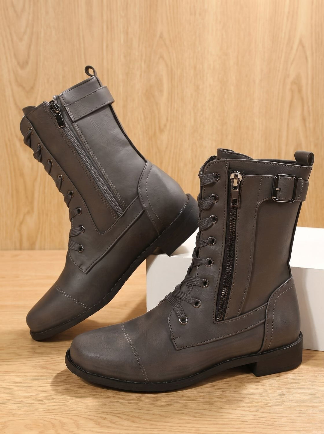 Schnürboots Damen | Mit Schnalle & Seitenreißverschluss