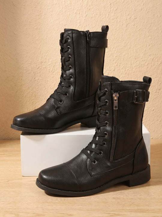 Schnürboots Damen | Mit Schnalle & Seitenreißverschluss