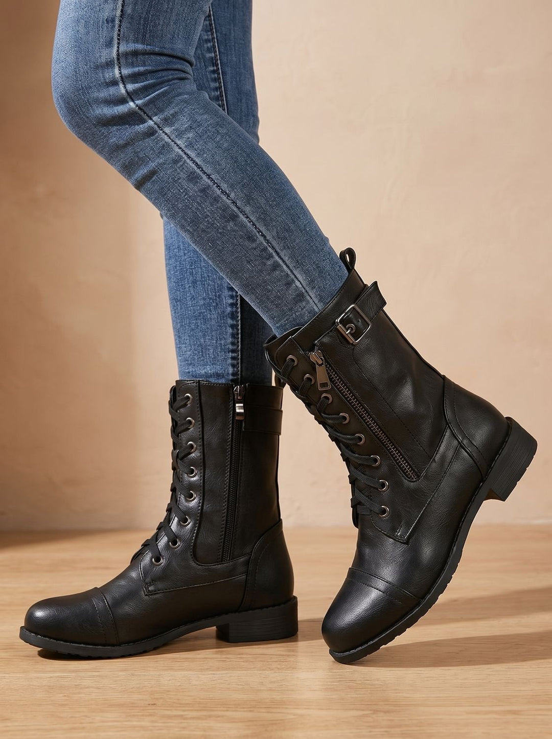 Schnürboots Damen | Mit Schnalle & Seitenreißverschluss