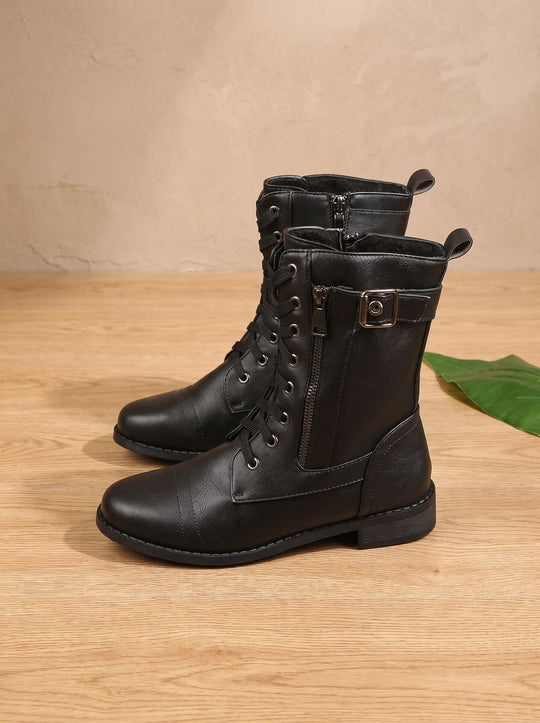 Schnürboots Damen | Mit Schnalle & Seitenreißverschluss