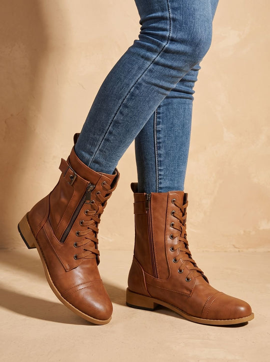 Schnürboots Damen | Mit Schnalle & Seitenreißverschluss
