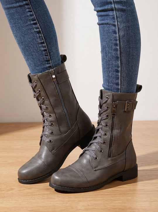 Schnürboots Damen | Mit Schnalle & Seitenreißverschluss
