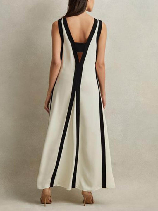 Schwarz-Weißes Maxikleid Damen mit Tiefem V-Ausschnitt - Roselie 3