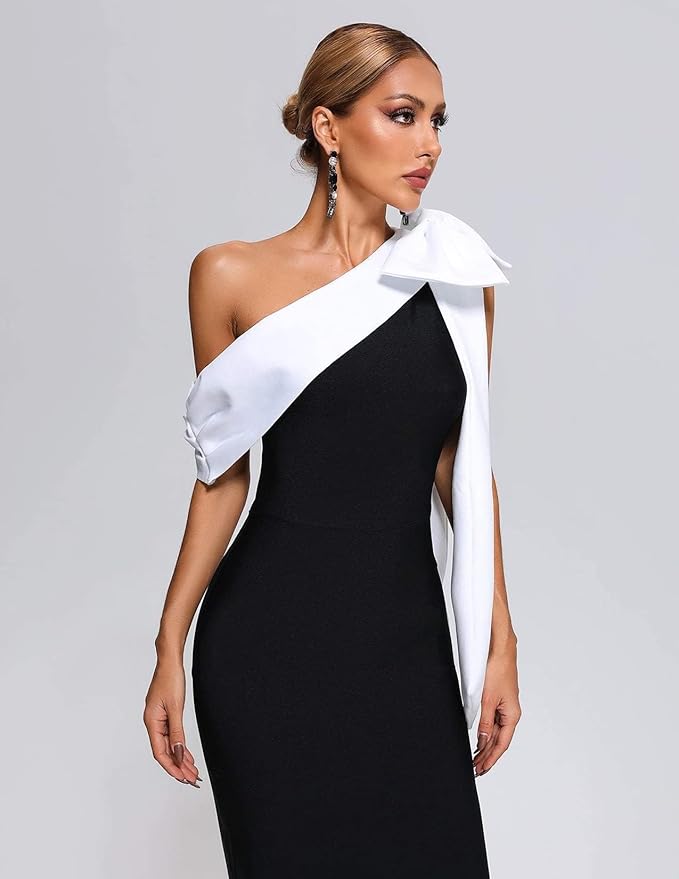 Schwarz-Weißes Midi-Galakleid Damen - Collette 2