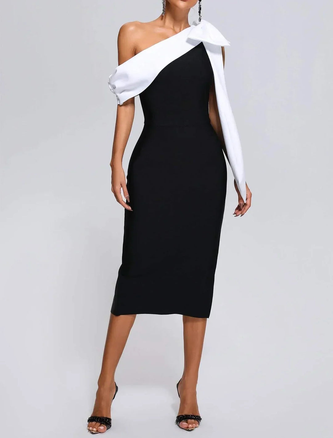 Schwarz-Weißes Midi-Galakleid Damen - Collette 4
