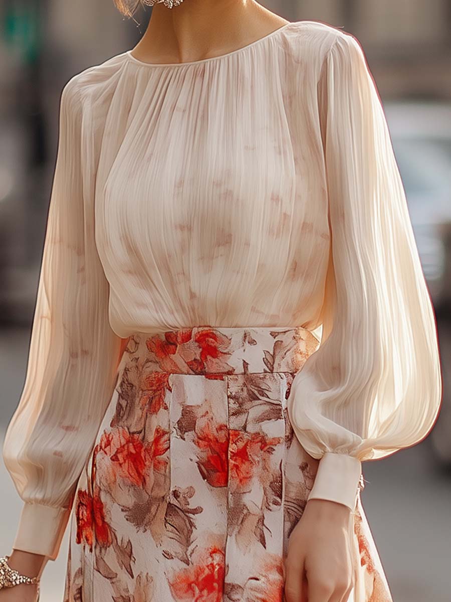 Set Damen aus Faltenrock und Transparenter Bluse - Allanis