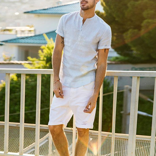 Shirt Heren | Casual Linnen & Tijdloze V-hals met Veter