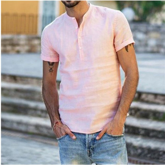 Shirt Heren | Casual Linnen & Tijdloze V-hals met Veter