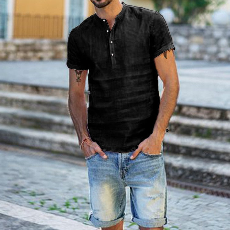 Shirt Heren | Casual Linnen & Tijdloze V-hals met Veter