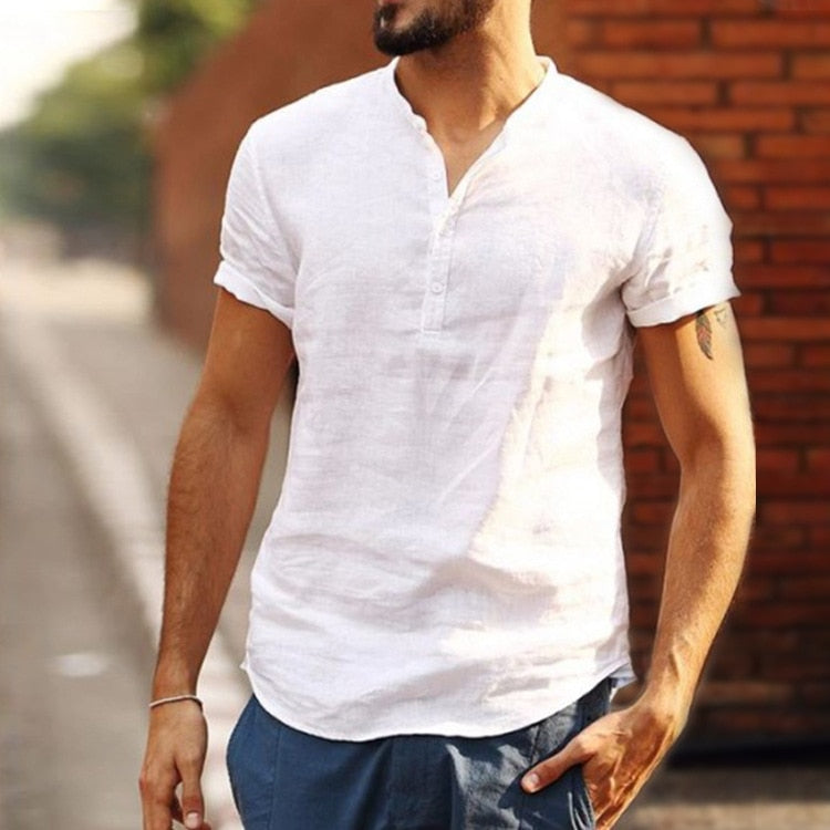Shirt Heren | Casual Linnen & Tijdloze V-hals met Veter