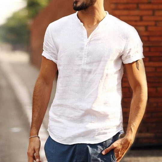 Shirt Heren | Casual Linnen & Tijdloze V-hals met Veter