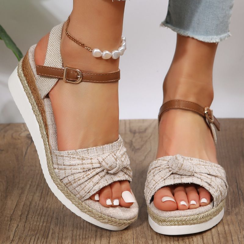 Sleehakken Dames | Gevlochten Espadrille Wedge & Strik Detail