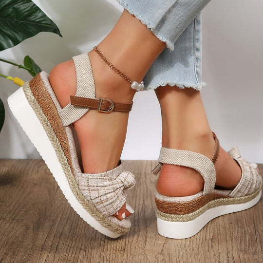 Sleehakken Dames | Gevlochten Espadrille Wedge & Strik Detail