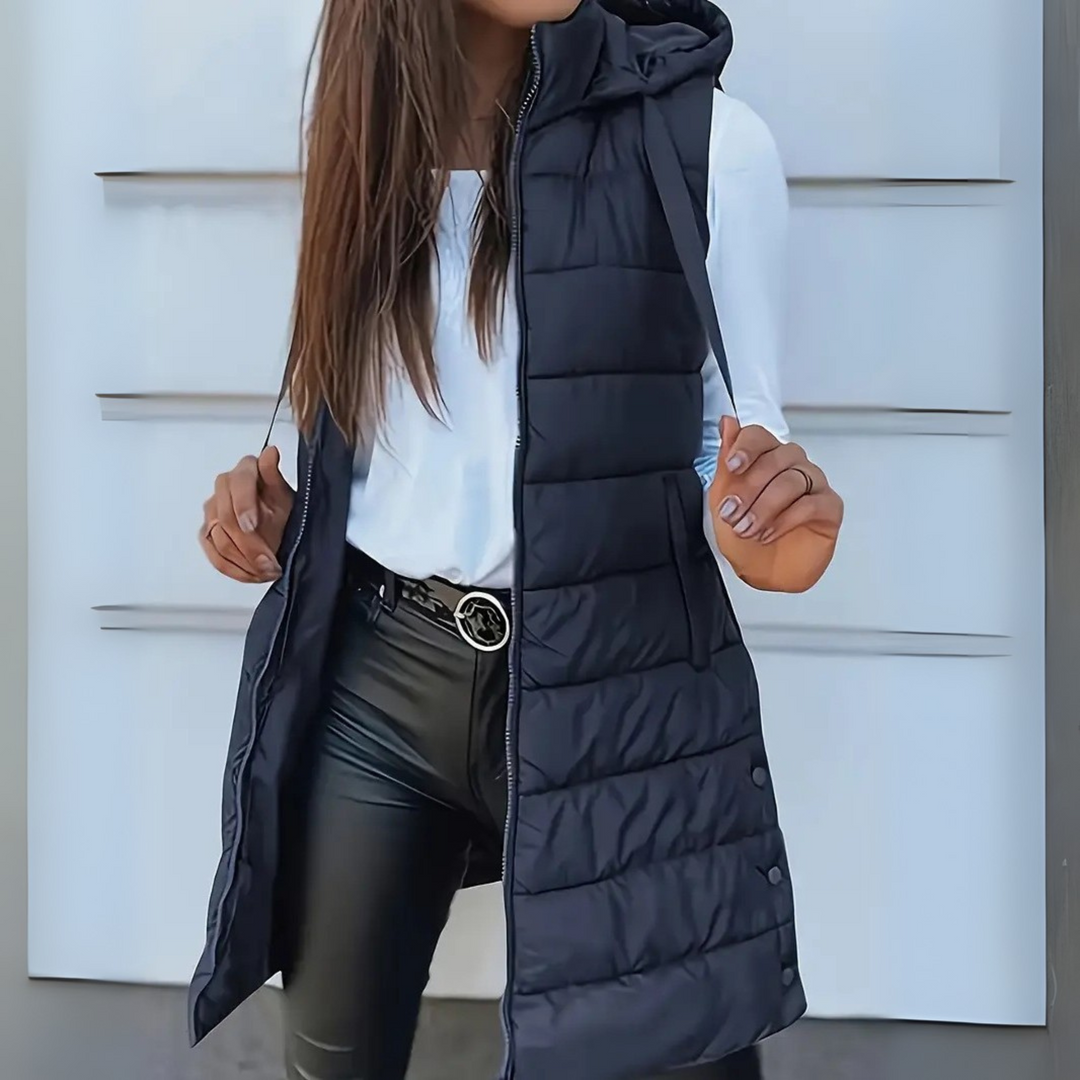 Steppweste Damen | Longline-Form mit Kapuze