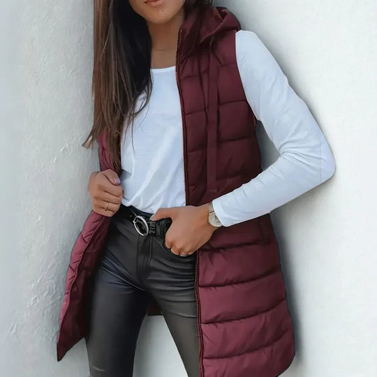 Steppweste Damen | Longline-Form mit Kapuze