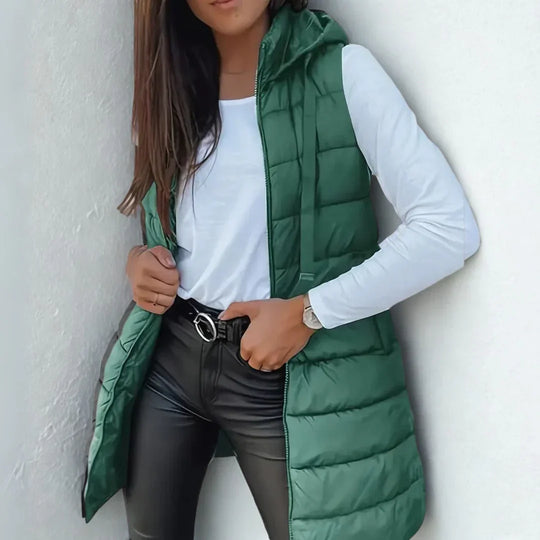 Steppweste Damen | Longline-Form mit Kapuze