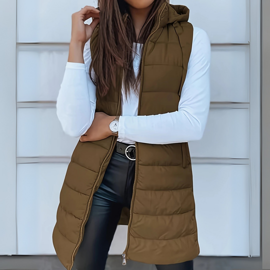 Steppweste Damen | Longline-Form mit Kapuze