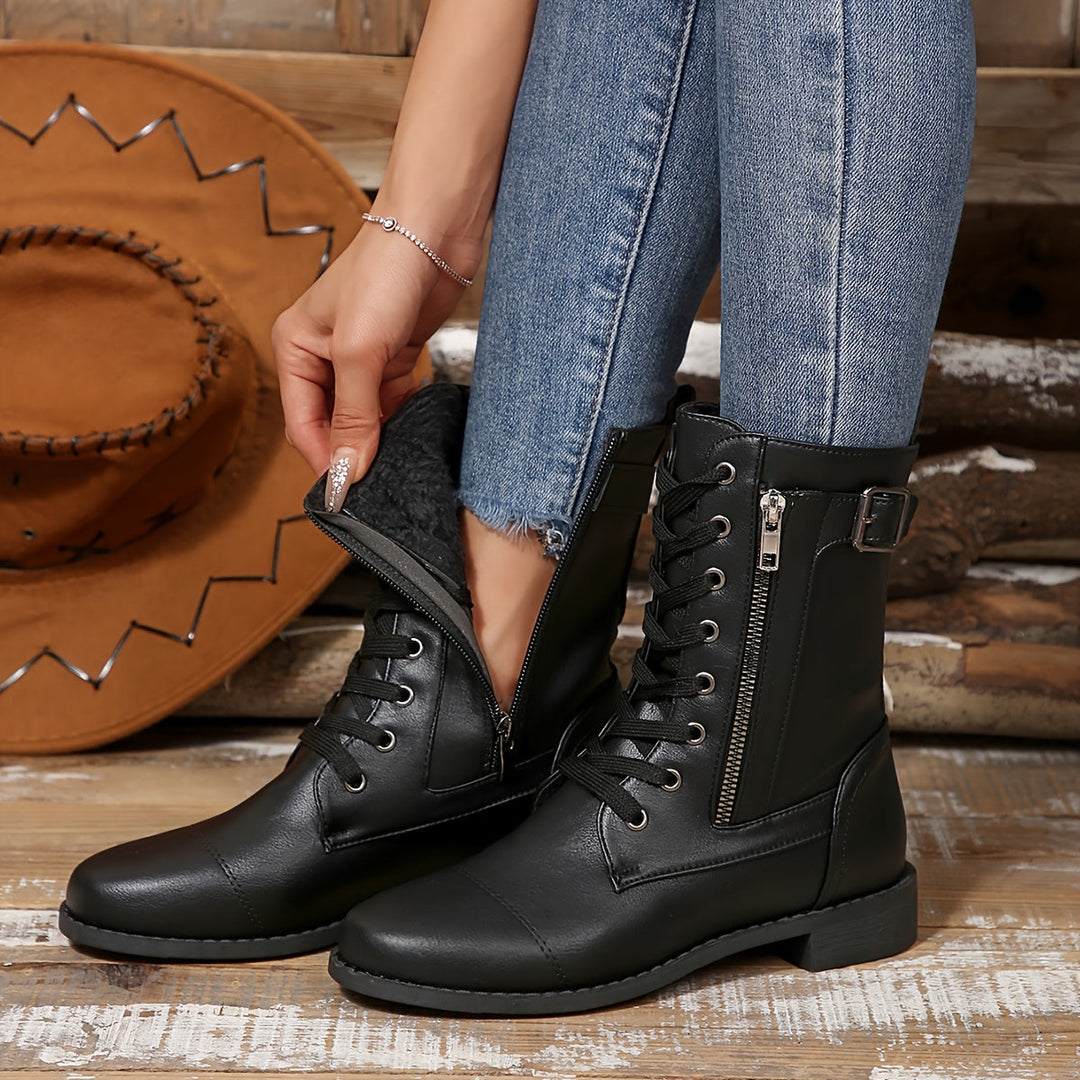 Stiefelette Damen | Praktischer Reißverschluss & Cooler Schnür-Look 6