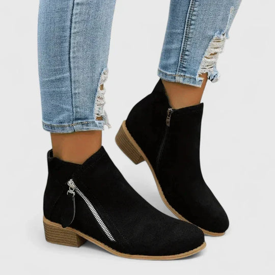 Stiefeletten Damen | Niedriger Blockabsatz & Reißverschluss