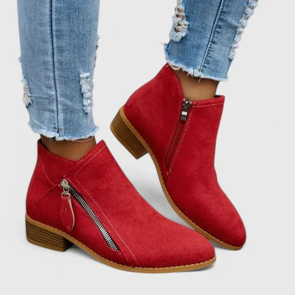 Stiefeletten Damen | Niedriger Blockabsatz & Reißverschluss