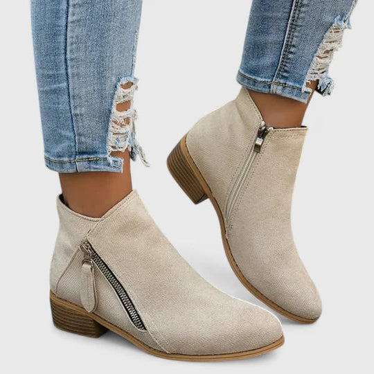 Stiefeletten Damen | Niedriger Blockabsatz & Reißverschluss