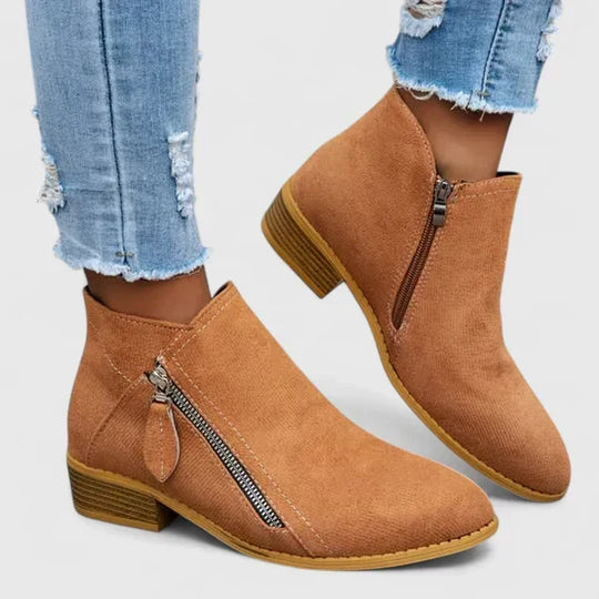 Stiefeletten Damen | Niedriger Blockabsatz & Reißverschluss