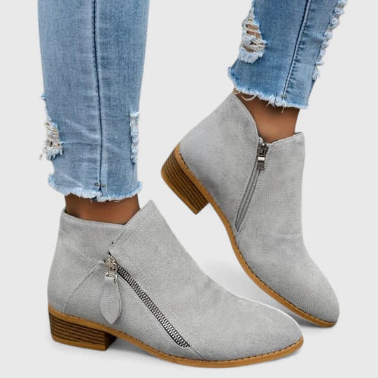 Stiefeletten Damen | Niedriger Blockabsatz & Reißverschluss