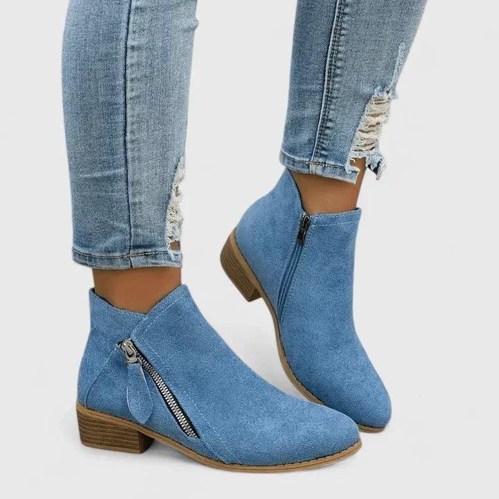 Stiefeletten Damen | Niedriger Blockabsatz & Reißverschluss