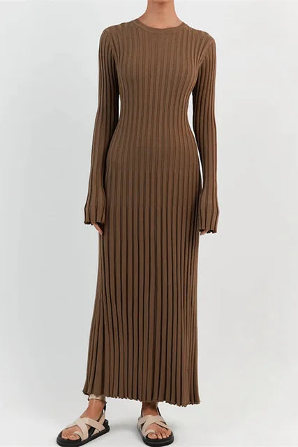 Stilvolles Strick-Maxikleid Damen mit Langen Ärmeln und V-Ausschnitt - Luna
