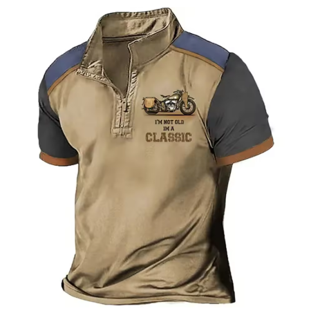 Stoere Mannen Polo | Vintage Motorprint & Ritssluiting