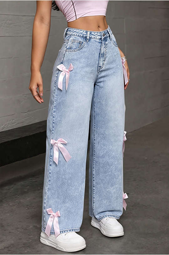 Straight Leg Jeans Damen | Lockere Passform & Schleifendetail