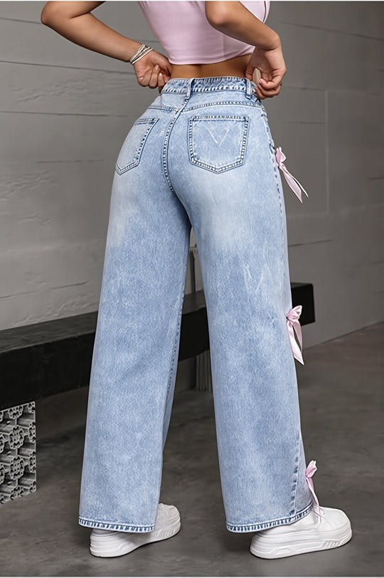 Straight Leg Jeans Damen | Lockere Passform & Schleifendetail