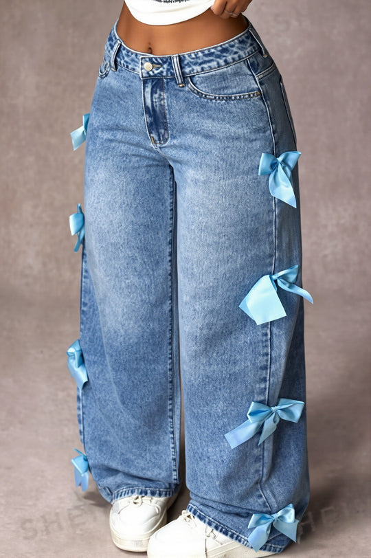 Straight Leg Jeans Damen | Lockere Passform & Schleifendetail