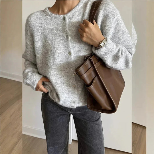 Damen-Cardigan aus Strick mit klassischem Rundhalsausschnitt