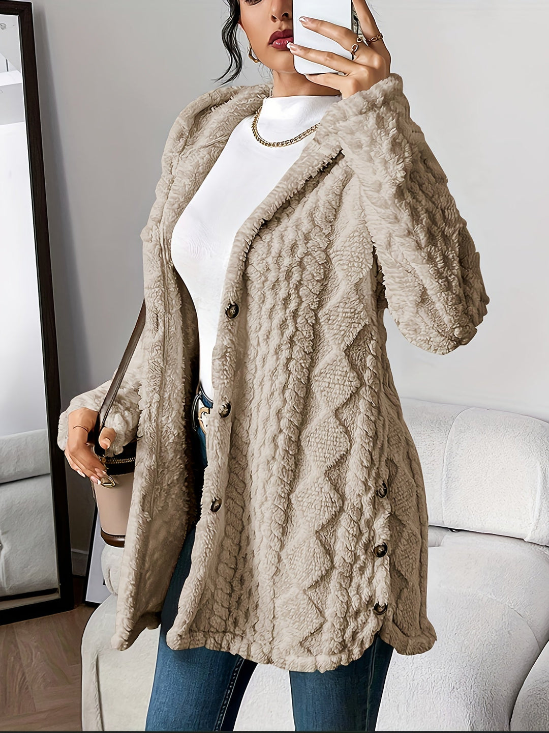 Strickjacke Damen | Zopfmuster mit Kapuze 12
