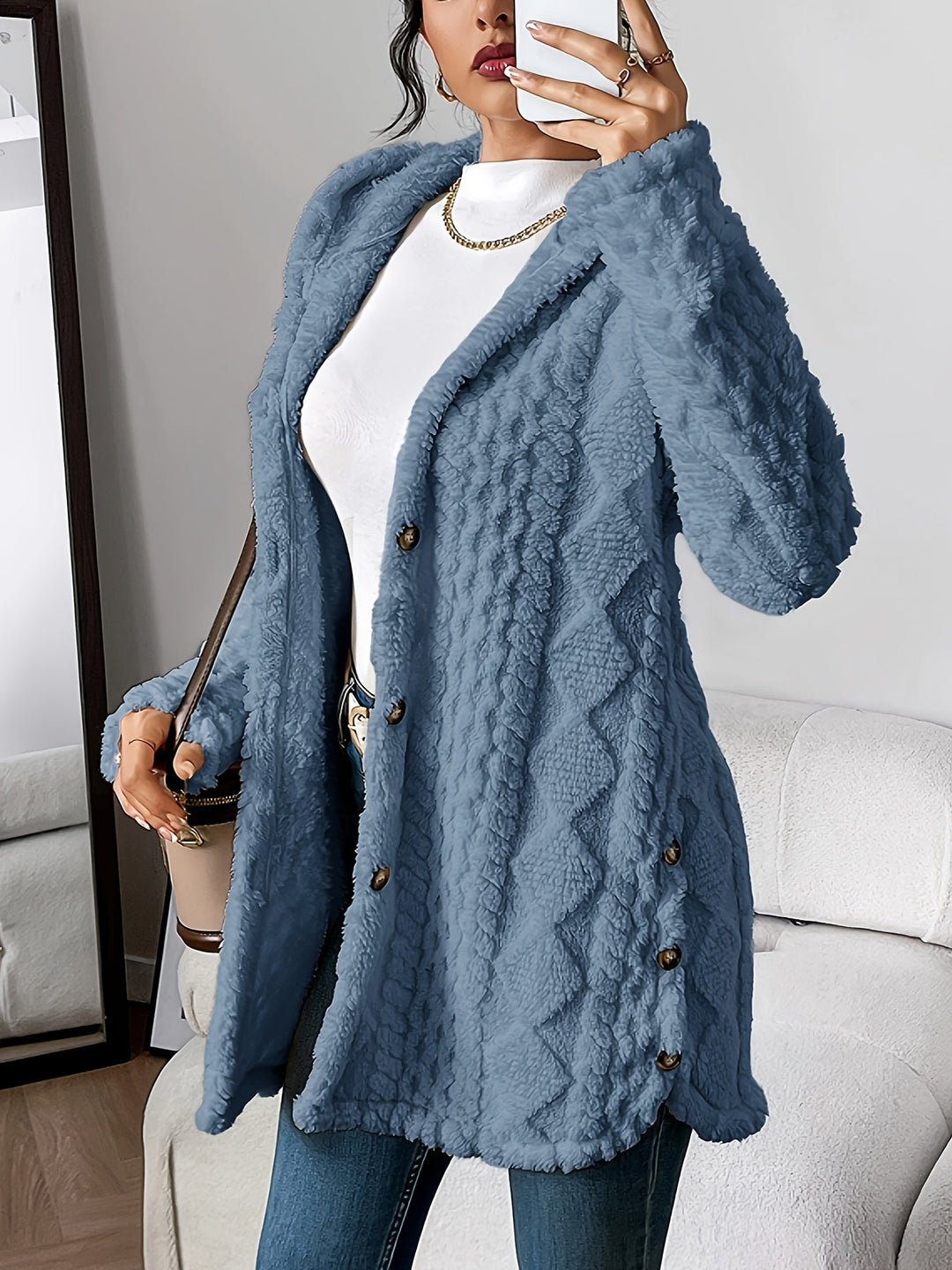 Strickjacke Damen | Zopfmuster mit Kapuze 3