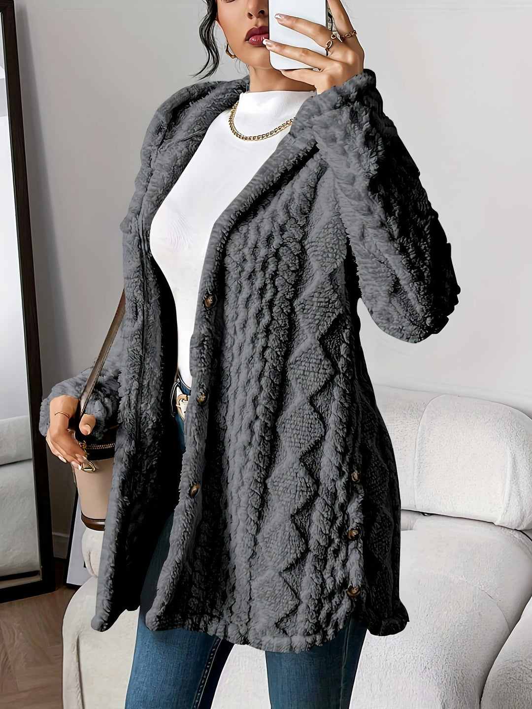 Strickjacke Damen | Zopfmuster mit Kapuze 5