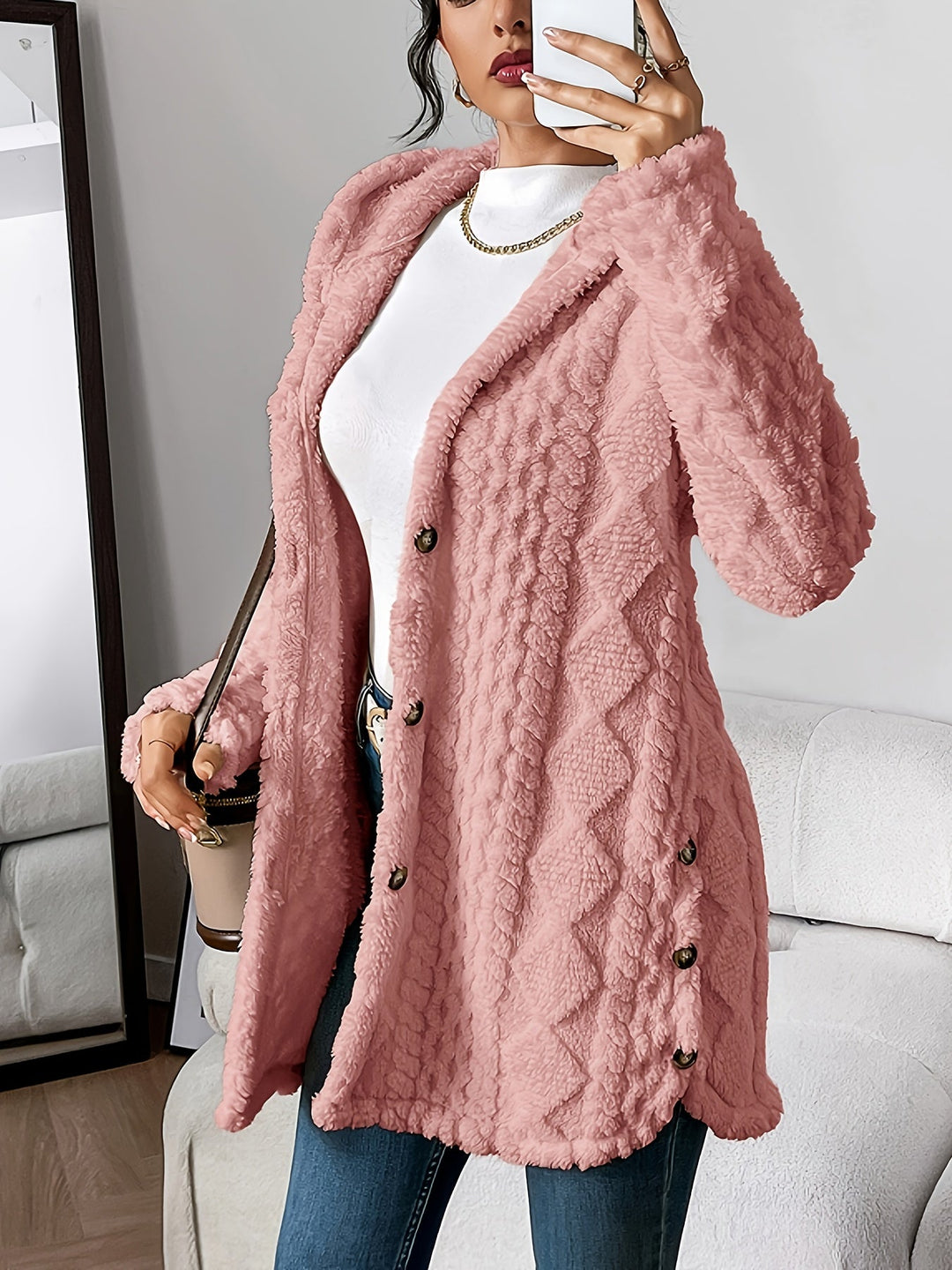 Strickjacke Damen | Zopfmuster mit Kapuze 8