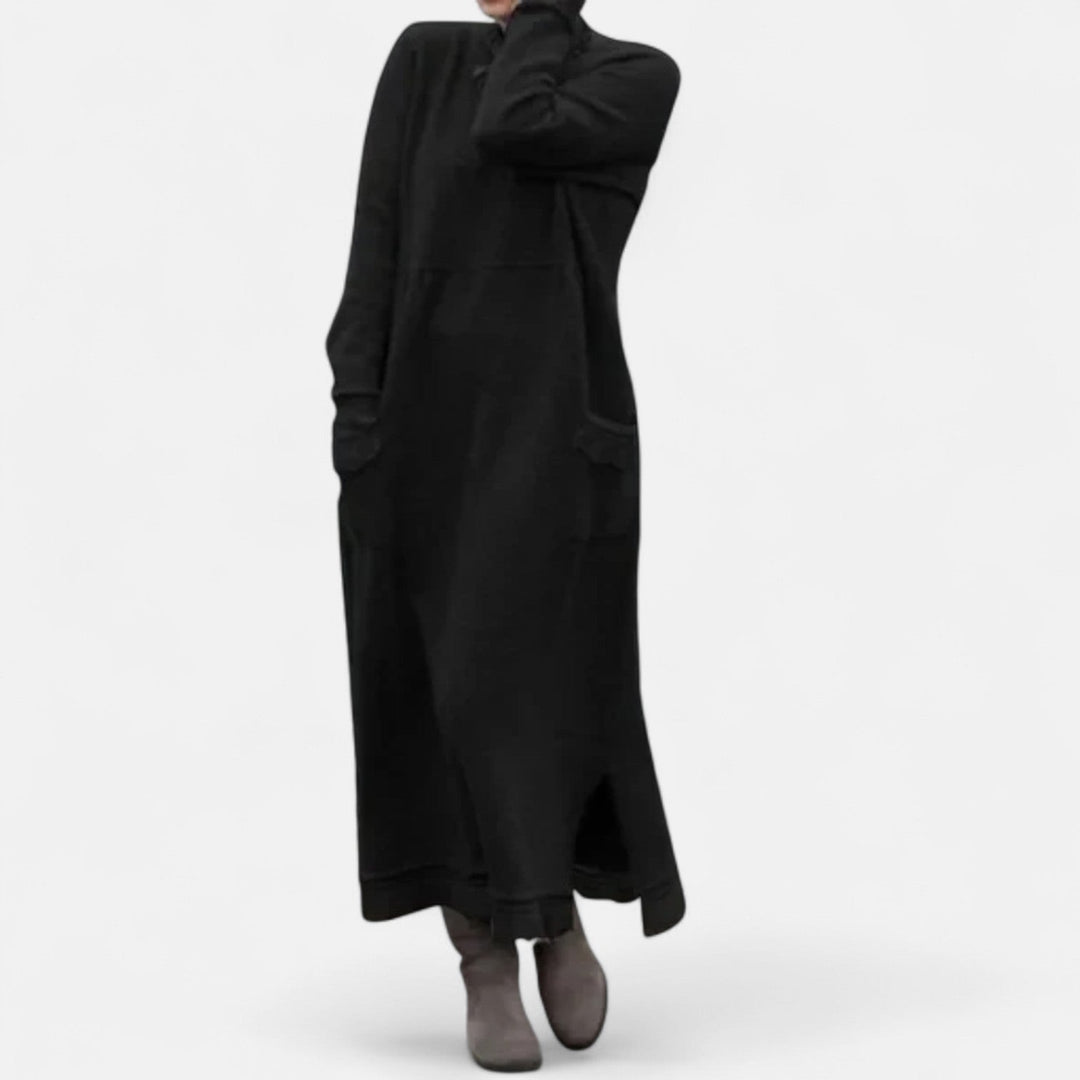Strickkleid Damen | Lang mit Stehkragen & Taschen
