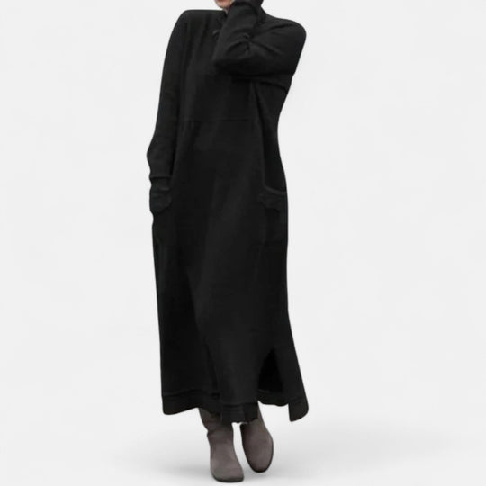 Strickkleid Damen | Lang mit Stehkragen & Taschen