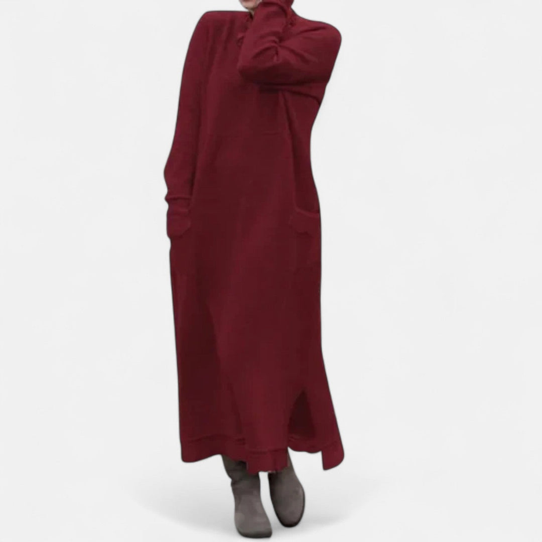 Strickkleid Damen | Lang mit Stehkragen & Taschen