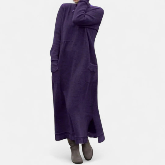 Strickkleid Damen | Lang mit Stehkragen & Taschen