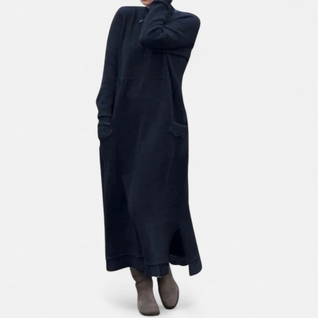 Strickkleid Damen | Lang mit Stehkragen & Taschen