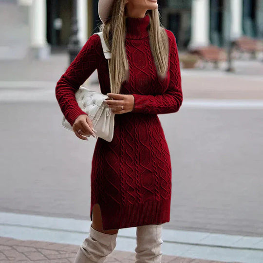 Strickkleid Damen | Rollkragen & Zopfmuster | Taillenakzent & Warmer Tragekomfort 4