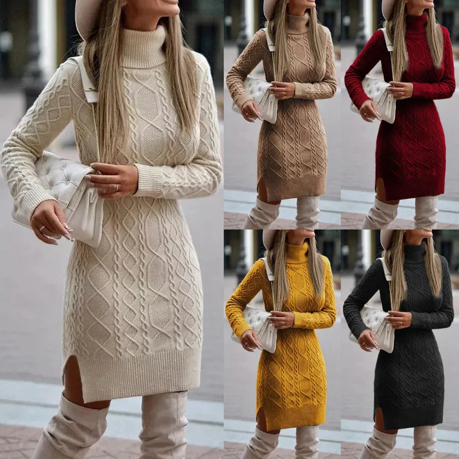Strickkleid Damen | Rollkragen & Zopfmuster | Taillenakzent & Warmer Tragekomfort 5
