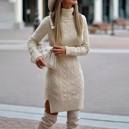 Strickkleid Damen | Rollkragen & Zopfmuster | Taillenakzent & Warmer Tragekomfort 7